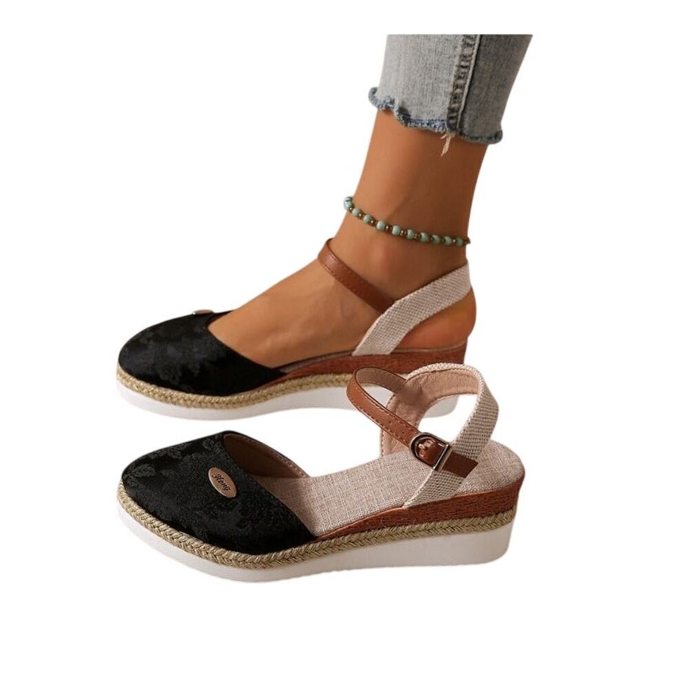 Baeitkot Women's Black enclosed round toe wedge sandals size 38 US size 8
